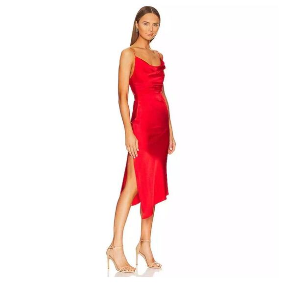 Alice + Olivia Cowlneck Vista Satin Asymmetric Dress Chili Pepper Size 0 NWT - Picture 4 of 13